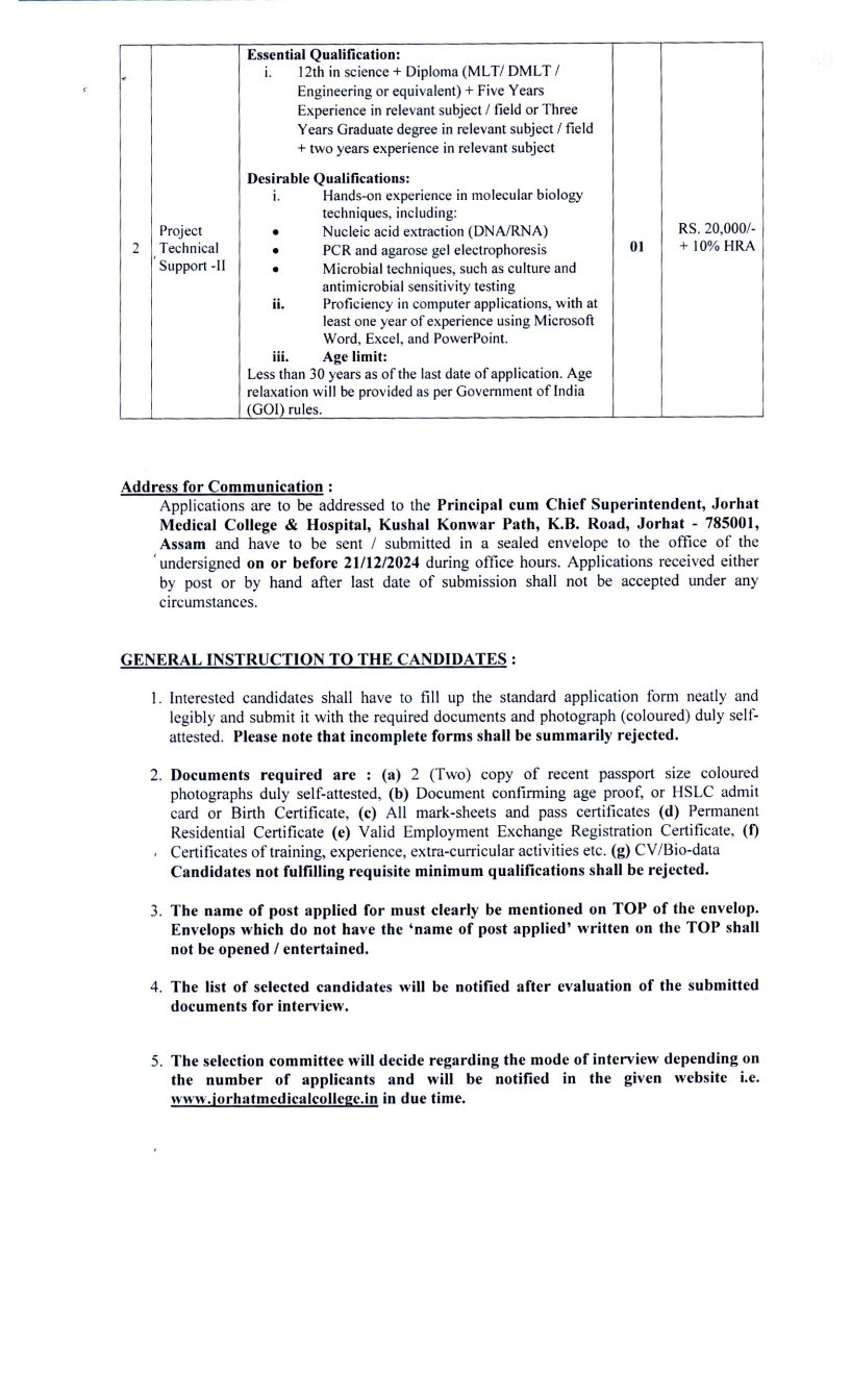 Advertisemet for the post of Research Scientist-I and Project Technical Support-II